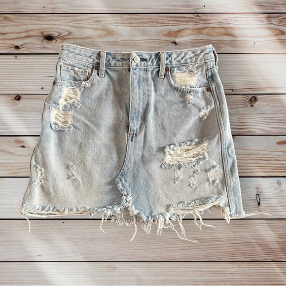 Abercrombie & Fitch Dresses & Skirts - ABERCROMBIE & FITCH Women’s Zipper-Fly 5-Pocket Distressed Denim Mini Skirt